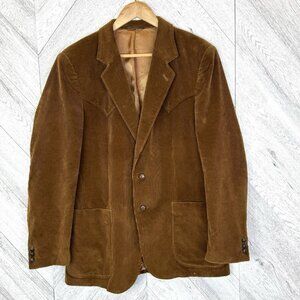 Vintage Western Corduroy Blazer Jacket Mens Size 44R Brown Cowboy Rodeo Farm